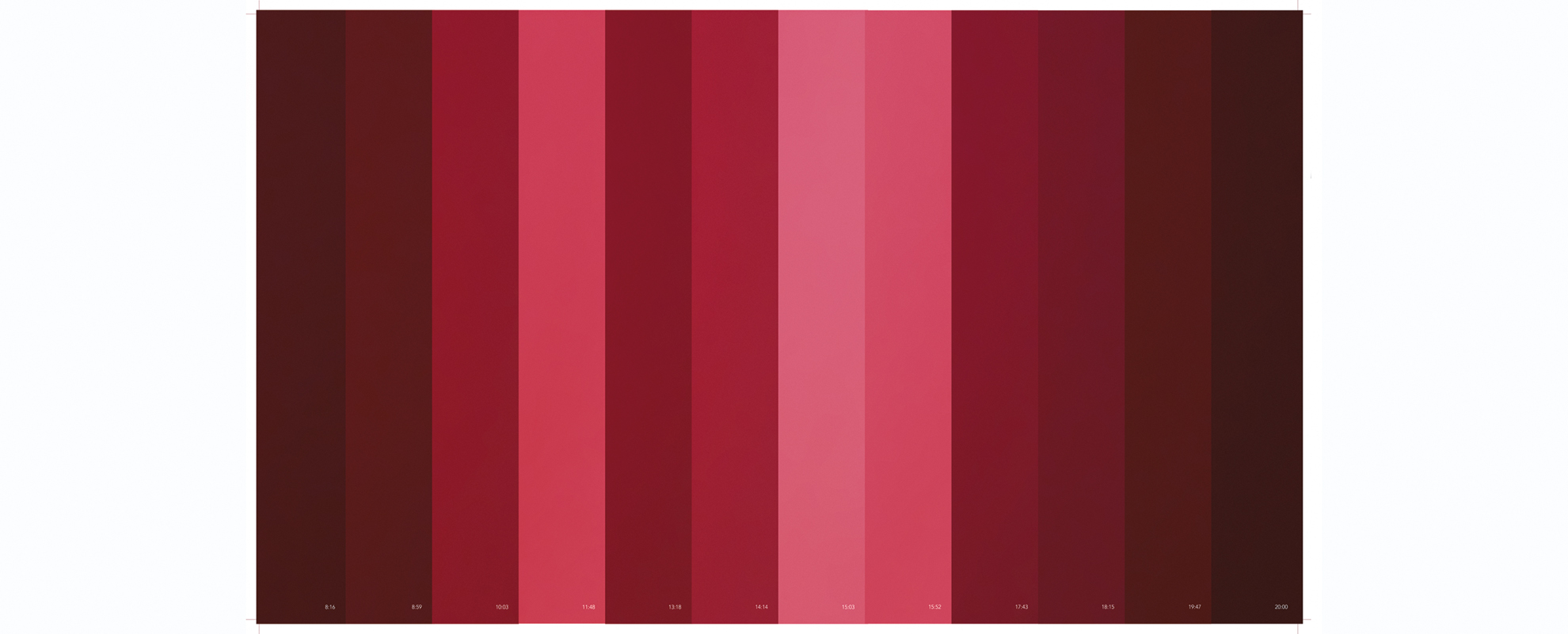 zinnober 2009/18 – 2009/2026 8:16 - 20:00, Print auf Fujicolor Crystal auf Aluminium, Acrylglas, Auflage 3 Ex., 90 x 154,5 cm