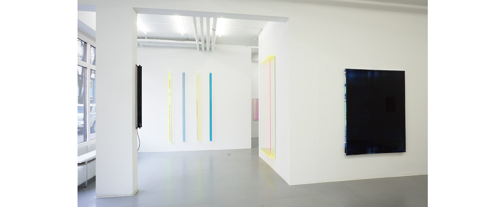 Ausstellungsansicht "High Frequencies". Regine Schumann - Jus Juchtmans, Galerie Renate Bender 2018