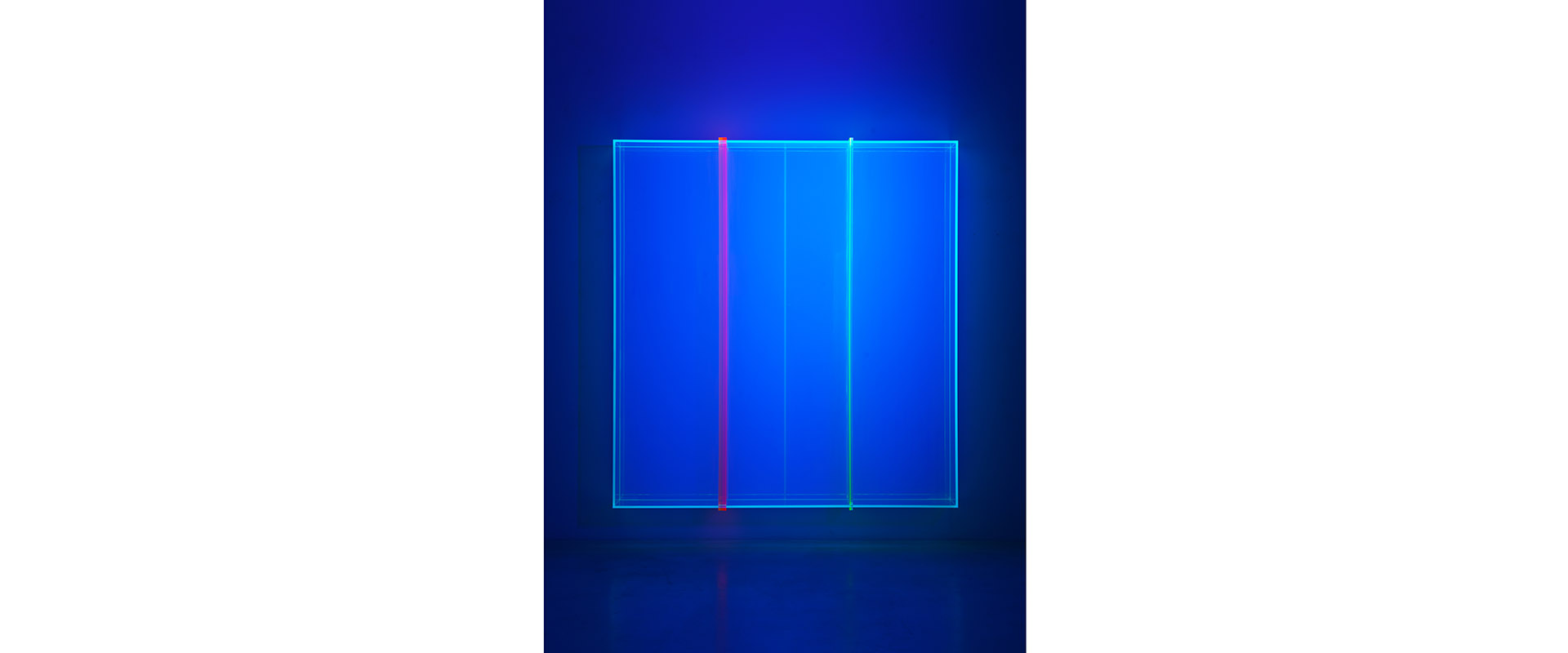 colormirror rainbow 2 two together crosses - 2019, Acrylglas, fluoreszierend, 180 x 168 x 18 cm, Schwarzlichtansicht