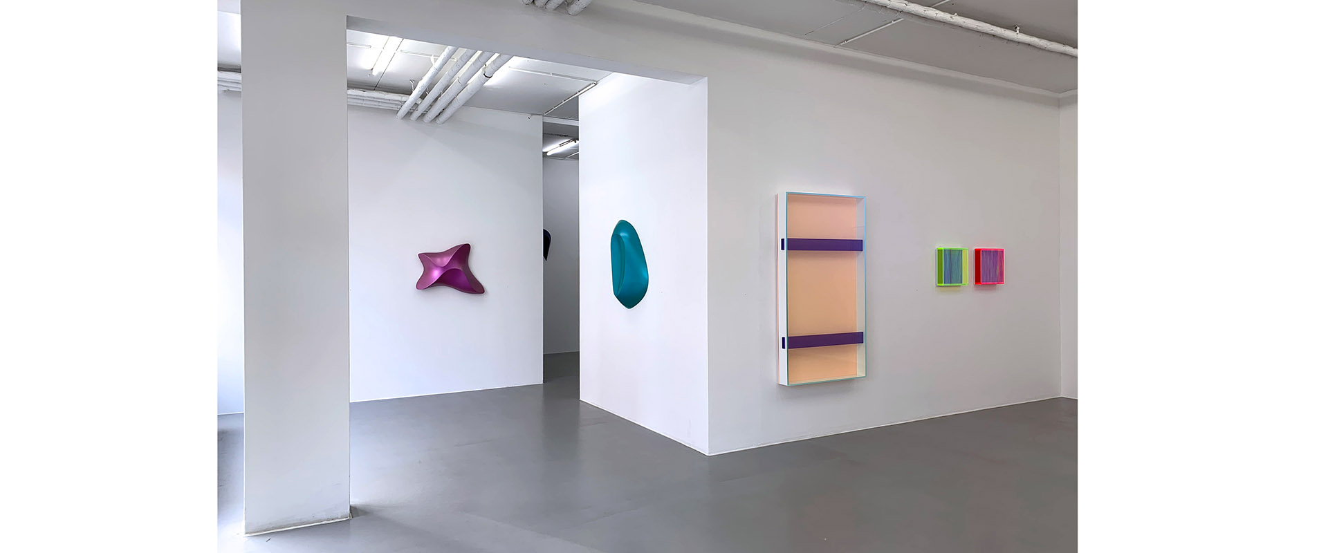 Ausstellungsansicht "Fluoridescent", Regine Schumann - Bill Thompson, Galerie Renate Bender 2020
