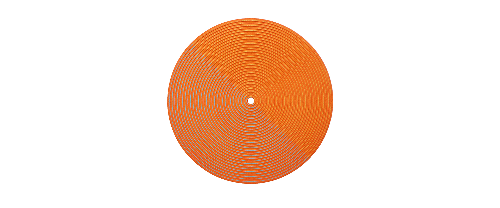 Reinhard Wöllmer, Struktur radial (shady orange, gelb, blau) – 2020, Papiermaché, eingefärbt, Acryl, Farbstift, D. 101 x 11,5 cm