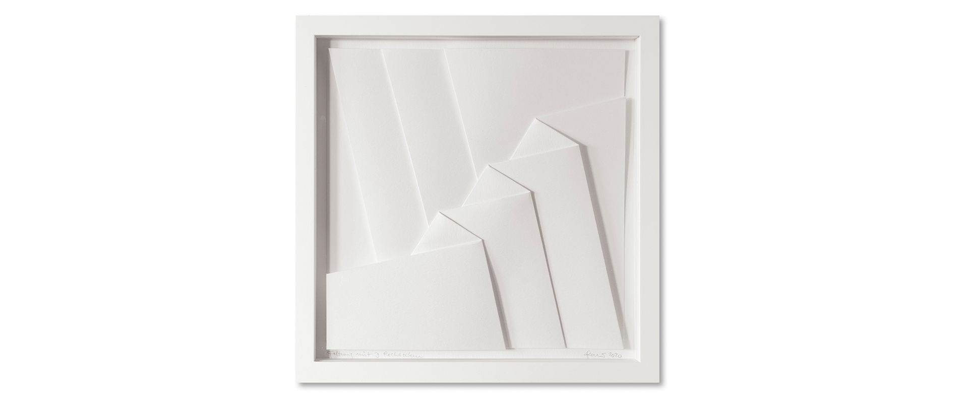 Peter Weber, Faltung mit 3 Rechtecken – 2020, Canson Aquarellkarton, gefaltet, gerahmt, 30 x 30 cm