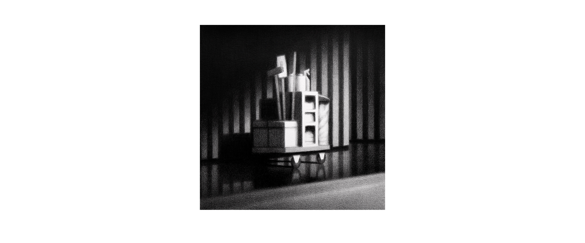 Steffen Kern, „Cleaning Cart“ – 2023, Farbstift auf Papier, 29 x 29 cm