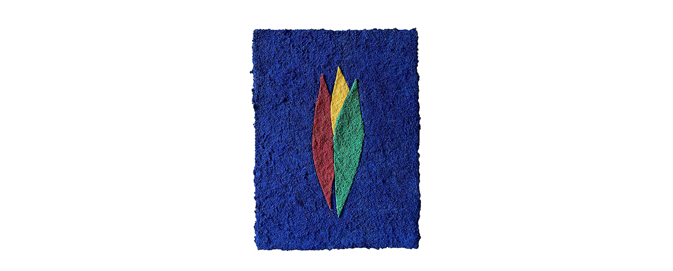 Azurit, Zinnober # 2025-10 - 2025, Azurit, Zinnober, Auripigment, Malachit, Zellulose, 23 x 17 cm, gerahmt 32 x 26 cm