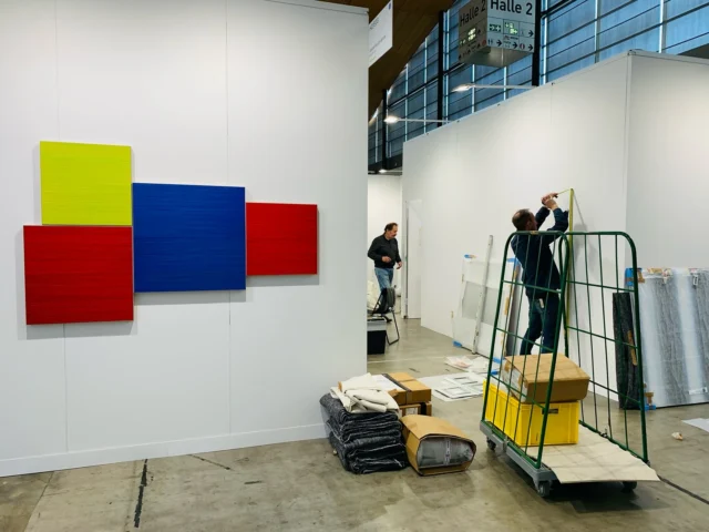 We’re setting up our booth at Art Karlsruhe this year. #artkarlsruhe #galeriebender