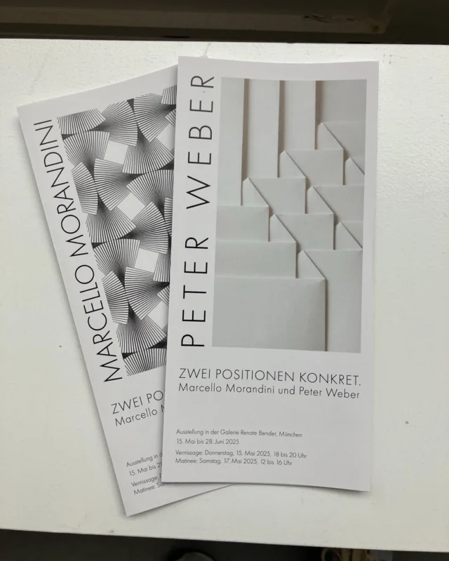 VERNISSAGE on Thursday, May 15th from 6 to 8 pm: 

TWO POSITIONS CONCRETE. Marcello Morandini and Peter Weber.

Exhibition at Galerie Renate Bender from May 15th to June 28th, 2025

www.galerie-bender.de
#marcellomorandini
#peterweber_faltungen
